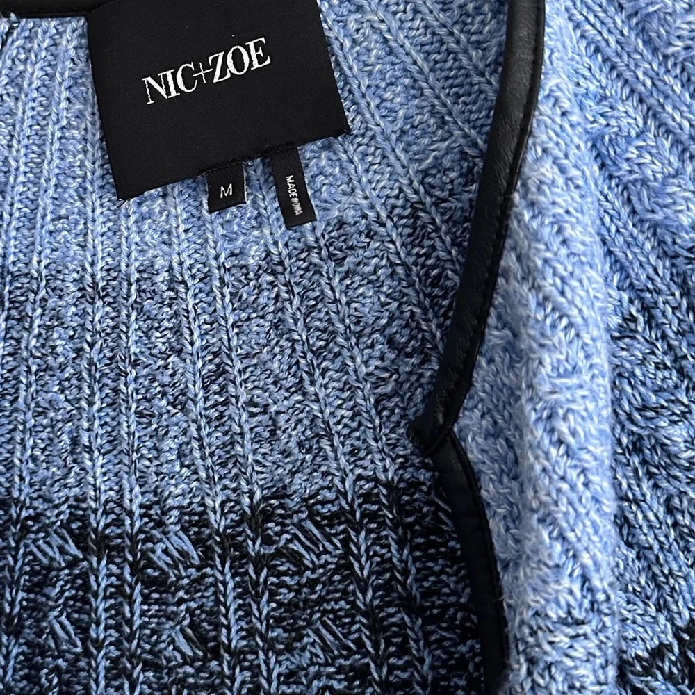 Nic + Zoe Long Open Front BlueBlack Cardigan